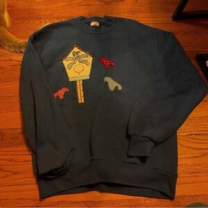 Jerzees Navy Crewneck Sweater with Birdhouse Design